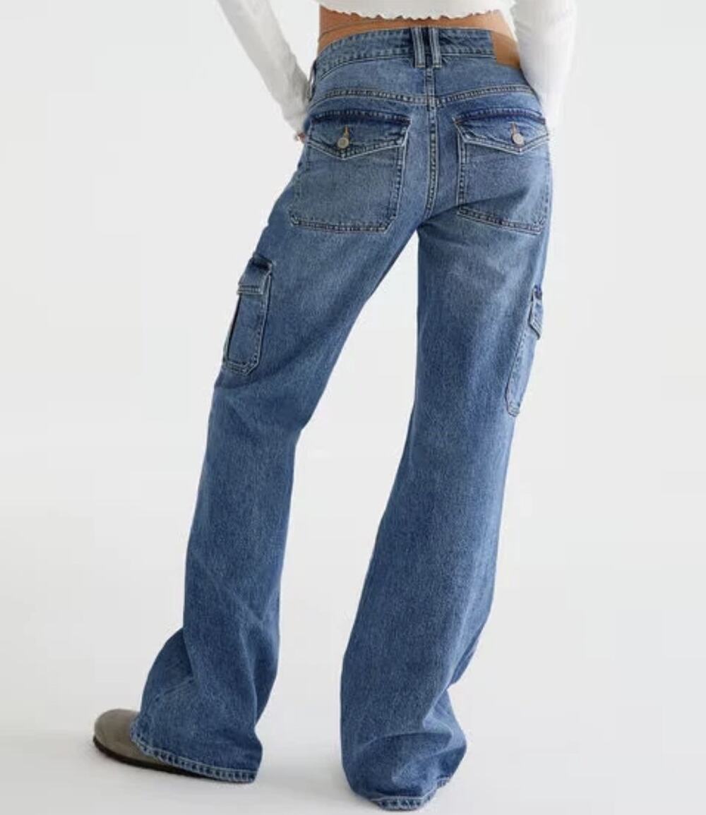 Aeropostale Mid-Rise Flare Cargo Jeans Size 000S Y2K Flare Short Petite # 0069